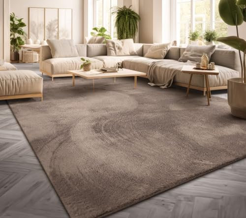TT Home Wohnzimmer Teppich Kurzflor Anti-Rutsch Rückseite Unifarben Modern Waschbar, Farbe:Taupe, Größe:160x220 cm