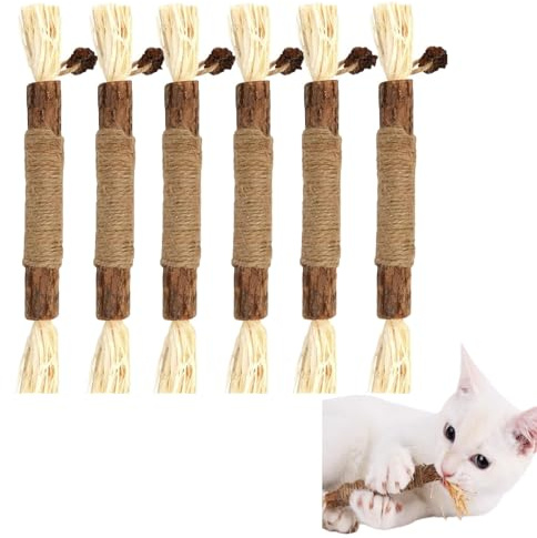 LMOGWL 6-Pack Catnip Sticks, Chewable or Teething Wooden Sticks, Promotes Oral Health, Aids Teeth Cleaning and Growth, Friction, Play, Biting, Can Serve as Toys