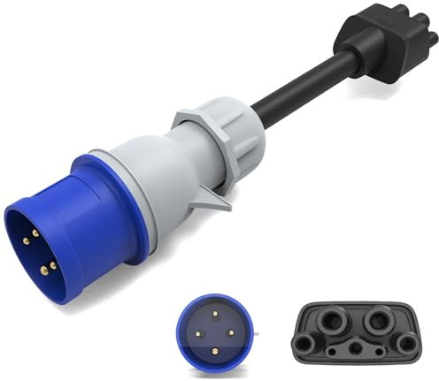 HASA zone 4-Poliger CEE Adapter für Tesla Gen 2 Mobiles Ladegerät, Blauer Stecker (HTN724-9) Verbindet Europäische Drehstromsteckdosen mit TSL Gen II UMC, Kompatibel mit Tesla S/3/X/Y