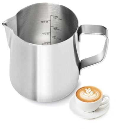 BS-VOG Milchkännchen 200ml, Edelstahl-Milchaufschäumkanne mit Messskala für Kaffeemaschine, Kleine Milchkanne für Zuhause Barista Cappuccino Espresso, Rostbeständige Latte Art Tasse