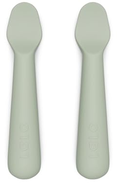 Lalo Little Spoon Set - 2 Piece Baby Spoons Set for Infants & Babies - Made From Food Grade Silicone Dishwasher Safe - Baby Feeding Essentials for Early Stage Mealtime - Sage