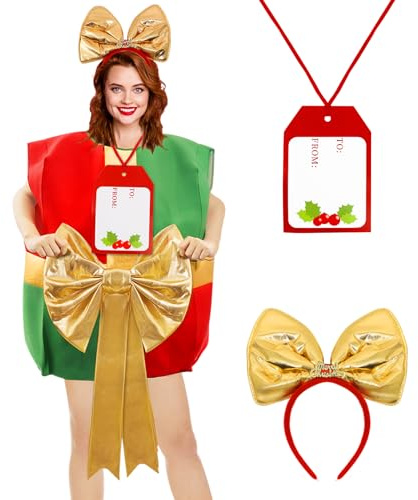 Mprocen Disfraz de Navidad para Adultos, Paquete de Fantasía para Mujer Con Cinta para el Pelo y Tarjetas