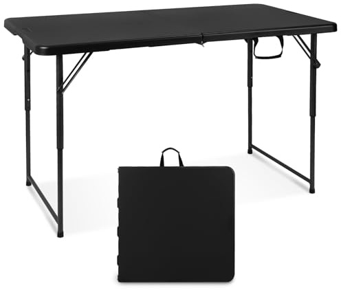 Byliable Klapptisch 120 cm tragbar, höhenverstellbar Campingtisch, Gartentisch Esstisch Partytisch klappbar faltbar, Outdoor Indoor, Schwarz