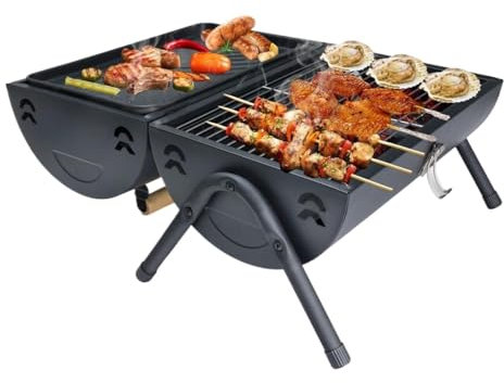 Parrilla portátil de carbón de Doble Cara para Exteriores, de sobremesa, compacta y Ligera, Ideal para picnics y Camping (Negra).