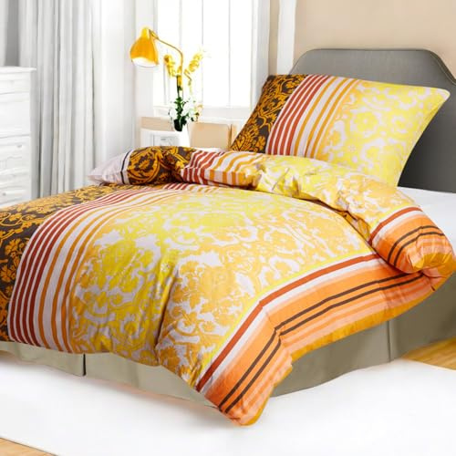 KACEMOO Bettwäsche 135x200, 100% Baumwolle, Bettwäsche-Sets Oeko-TEX Bedding mit Reißverschluss Bettbezüge Atmungsaktiv & kuschelig, Bettbezug 135x200 + Kissenbezug 80x80, Gelb Blumen 120 g/m²