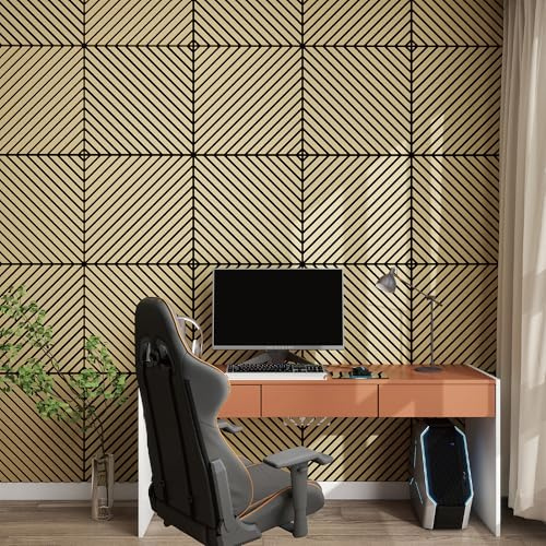 NEU.HOLZ Lot de 12 Panneaux Acoustiques Muraux et pour Plafond à Lamelles en Diagonale Isolation Sonore Style Scandinave Installation Facile Chambre Salon Studio MDF 4,32 m² 60 x 60 cm Effet Chêne
