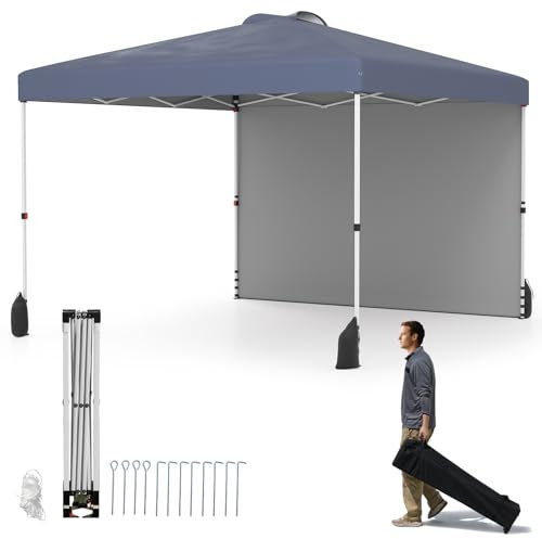 COSTWAY Carpa Plegable 3x3m, Pop-up, 1 Pared Lateral, Cenador para Jardin, Bolsa con Ruedas, Altura Ajustable, Pergola Pabellón Gazebo Plegable Jardin Fiesta Exterior (Gris)
