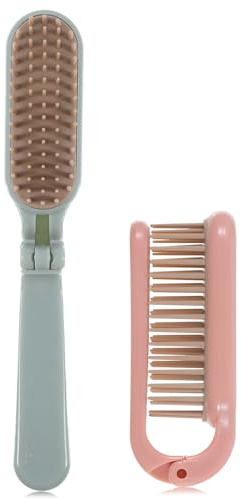 LXUEJIE 2 Pcs Travel Folding Hair Brush, Mini Hair Brush Anti-Static Comb Portable Massage Hairs Brushes Compact Pocket Size for Handbag (Green, Pink)