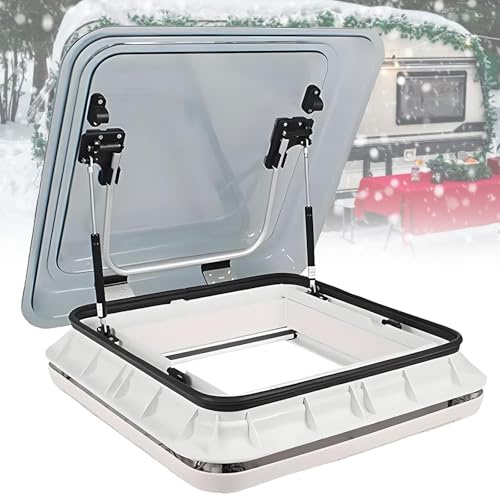 LED RV Caravan Roof Vent Window,w/Sunshades & Ventilation Nets,500x500 mm Mid-to-large SUVs Roof Vent Skylight GrayPeach