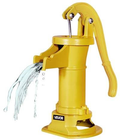 VEVOR Well Hand Pitcher Pump, 25 ft Maximum Lift, Antique Cast Iron Manual Hand Water Pump, NPT 1-1/4 in Connection, Easy Installation, Old Fashioned for Outdoor Garden, Pond, Backyard, Farm, Yellow