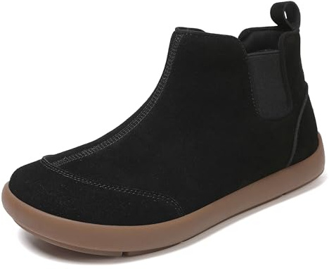 UBFEN Womens 100% Genuine Suede Leather Chelsea Ankle Boots Slip On Comfortable Winter Outdoor Warm Boot Black Size US 7.5