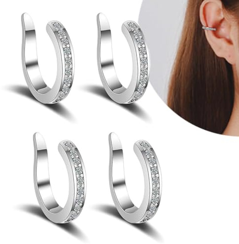 2 Paia Orecchini Per Orecchie A Sventola,Correttore Orecchie A Sventola,Orecchini A Clip,Non Perforanti, Per Donne, Senza Foro (Argento)
