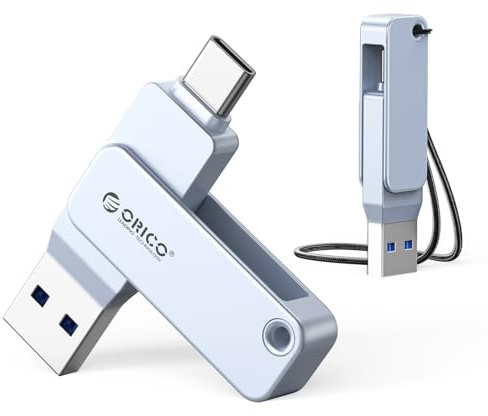 ORICO USB-minne 128 GB USB-C och USB-A, 150 MB/s, USB 3.2 Gen 1, blå, EB05 | USB-C-sticka, plug and play, metallhus, OTG, för iPhone 17/16/15, Android, surfplattor, bärbara datorer, Mac, Windows