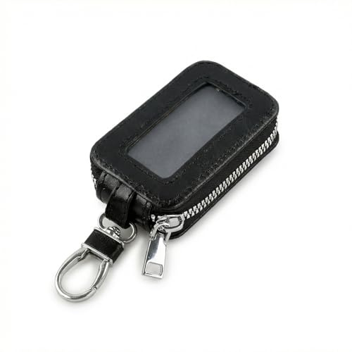 Hontaog Premium Leather Car Key Fob Case, Auto Key Organizer | Multi-Functional with Zipper Bag & Transparent Window for Men & Women - Universal Waterproof Keychain Holder Cover Protector
