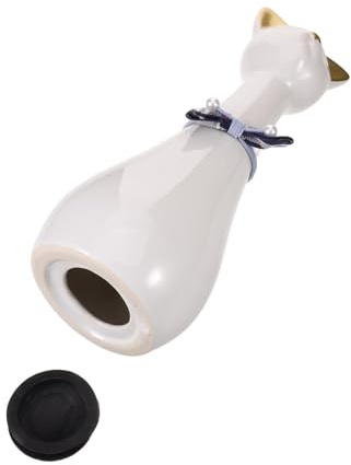 TOYANDONA Urna Conmemorativa para Mascotas en Cerámica de Color Claro con Orejas Doradas, Caja para Cenizas de Gato Pequeña y Compacta, Contenedor Seguro para Restos de Animales Adecuado