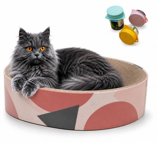 Cama Rascador para Gatos, 44 x 34 x 10 cm. Base para Rascar en Cartón, Material Duradero, Resistente, Proporciona Comodidad y Diversión para tu Felino (Estampado)