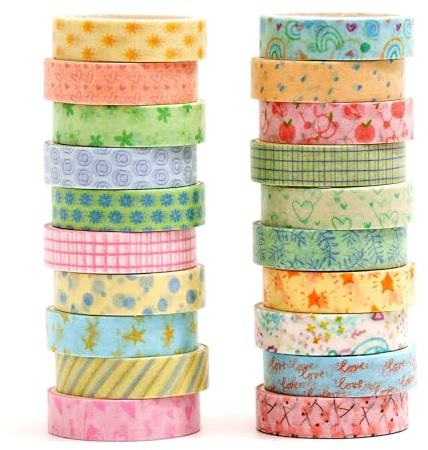 Songdao 30 rouleaux Washi Tape Set, Masking Tape Scrapbooking Ruban Adhésif Décoratif pour Arts, Bullet Journal, Bricolage, Emballage