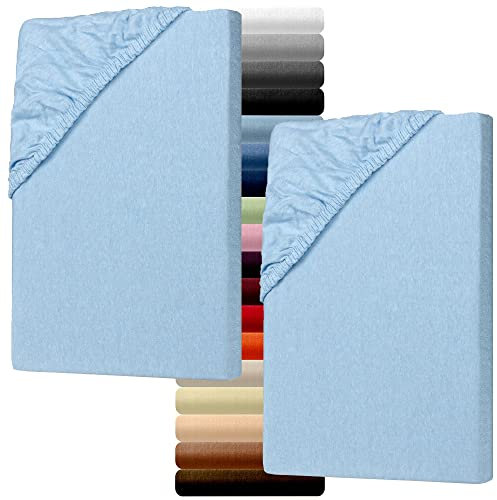 MYNE Spannbettlaken 70x140 cm 2er Pack Mittelblau für Kinder Baby - hautfreundliches & atmungsaktives Spannbetttuch aus 100% Baumwolle mit Rundumgummi gegen Verrutschen - ÖkoTex100