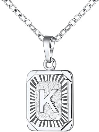 U7 A-Z 26 Letters Pendant Men Womens Fashion Jewelry Platinum Plated Square Pendants Capital Initial Necklace - K