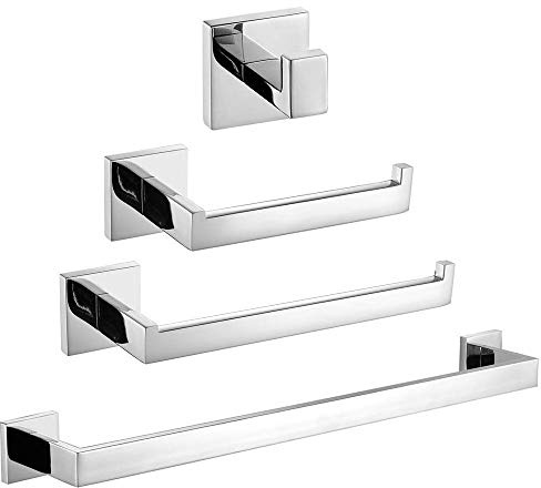 TURS 4 pezzi Bagno Accessorio Impostare SUS 304 Acciaio Inox Supporto di Carta Igienica Portasciugamani Accappatoio Anello Asciugamano Montaggio a Parete, Lucidata, Q7P-4PCS-A
