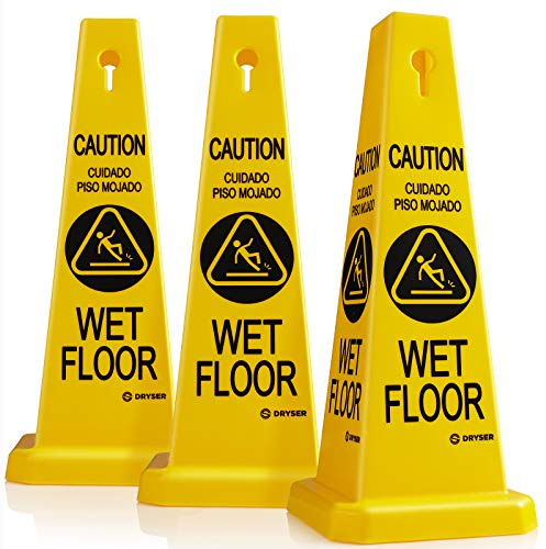 Dryser 3-Pack 26 Caution Wet Floor Cones - Yellow English/Spanish Warnings