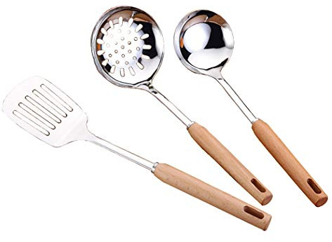 Abcsea 3 pièces accessoires set de cuisine, ustensiles de cuisine inox, spatules cuisine inox, cuillères à soupe de cuisine, cuillère à égoutter fente, gadgets/batterie de cuisine (groupe 2)