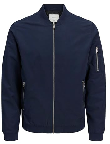 JACK & JONES Uomo Giacca Bomber Leggera Giacca College Basic Blouson Giacca di Transizione Elasticizzata Senza Cappuccio JJERUSH., Colore:Blu, Dimensione Giacca:S