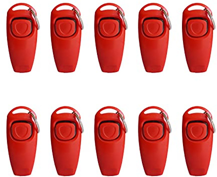 tooloflife Clicker para perros, herramientas de entrenamiento 2 en 1, color rojo, 10 unidades