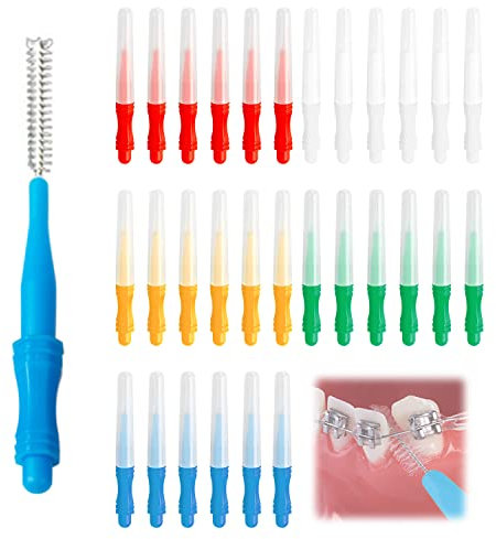 ZWZNBL Interdentalbürste - 30 Stück, Rot, Weiß, Grün, Blau, Orange - Weich, Zahnfleischschonend, Flexibler Griff, Manuell, TOOTHBRUSH
