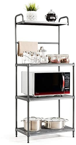 COSTWAY Mikrowellenständer 4-stufig, Küchenregal Metall, Standregal mit verstellbaren Regalböden, freistehendes Haushaltsregal, Mikrowellenregal Küche, Regal für Mikrowelle, 59 x 34 x 136 cm (Grau)