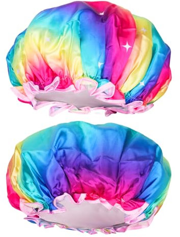 G2PLUS 2PCS Large Shower Cap for Long Hair, 32CM Colorful Hair Caps for Girls and Women, Reusable Elastic Bath Caps for Girls Spa Home Use
