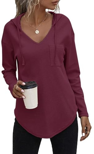 Cuptacc Sweat a Capuche Femme Col V Sweat Hoodie Manche Longue Automne Hiver Top Blouse Chic et élégant