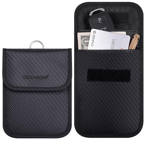 Wisdompro 2 Stück Keyless Go Schutz Autoschlüssel Schutz Keyless, Faraday Bag 10 x 13.5 cm, Autoschlüssel Hülle für RFID-Signale im Bereich von 10 MHz – 3 GHz zu Blockieren (PU Leder, Schwarz)