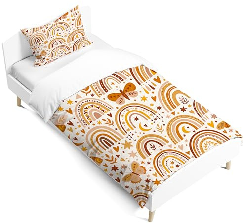 PORJDN Set di biancheria da letto per bambini arcobaleno, federa 40x60cm, copripiumino 120x150cm, biancheria da letto in stile cartoon con nuvole. (Stile D, 120x150cm)