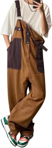 Oanviso Salopette en Jean Retro Loose Overalls Denim Pantalon de Travail Vintage Barboteuses à Bretelles
