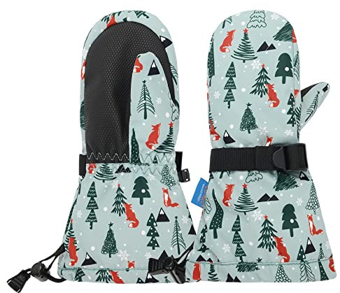 Durio Fäustlinge Kinder Wasserdicht Unisex Baby Handschuhe Kinder Kleinkinder Fäustlinge Skihandschuhe Winter Jungen Mädchen Handschuhe Verstellbaren Bündchen Wintersport Grauer Bodenadler 2-4 Jahre