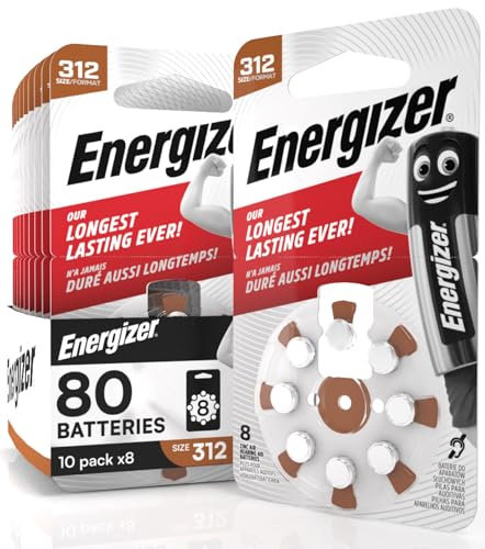 80 Pilas para Audífonos Energizer Tamaño 312 Marrón con Tecnología PowerSeal - 10 Paquetes de 8 Pilas