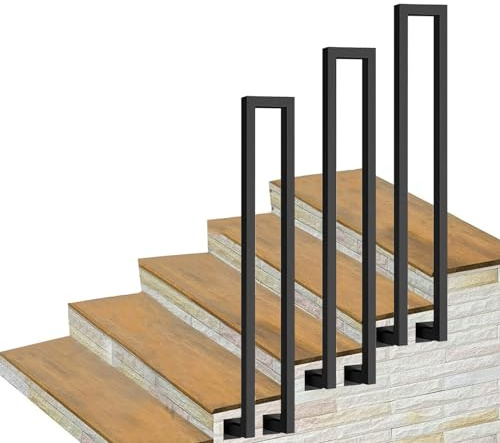 Escalera de hierro forjado negro para escalones al aire libre, barandilla en forma de U para montaje lateral en escaleras, ideal para exteriores, interiores, porche, jardín, escaleras, barandilla con