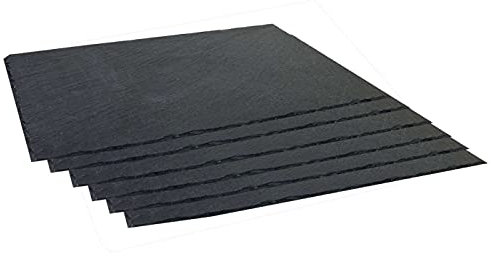 Acan Tradineur - Pack de 6 bandejas rectangulares de pizarra, canto rústico, platos para hostelería, servicio y degustación, tabla de piedra natural para servir aperitivos - 40 x 20 cm