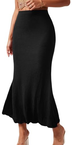 Ausing Wrap Around Long Skirt for Women UK Ladies Ruffle Midi Skirts Womens Ruffled Maxi Skort Ladies' Fishtail Skirts Women's High Waisted Pencil Skirt Elasticated Waist Tube Half Dress Black M