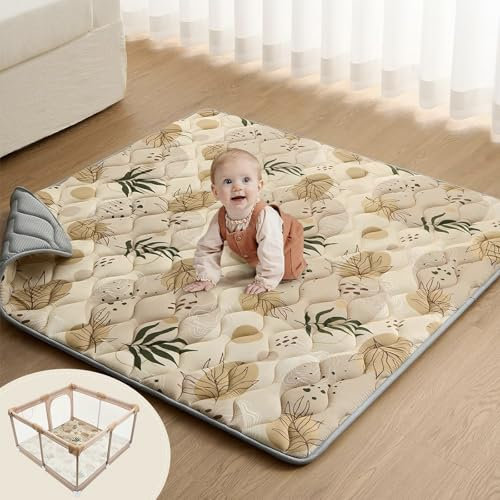 VTERLY Krabbelmatte Spielmatte Baby Faltbar, 127x127cm Baby Play Mat für Laufgitter, Extra Dick & Weich, rutschfeste Unterseite, Maschinenwaschbar & Tragbar
