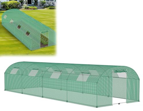 UISEBRT Folieväxthus, tomathus, växthus, folietunnel, trädgård, drivhus med dörr och fönster, 3 x 8 x 2 m, HDPE+LDPE-film med UV-skydd, stålrör, Ø 22 mm, växthus för grönsaker, blommor, örter