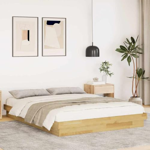 Iiaky Estructura de Cama sin colchón Cama Madera Estructura Cama Bed Frame Cama de Madera 150x200 cm Madera Maciza Roble // 3315732