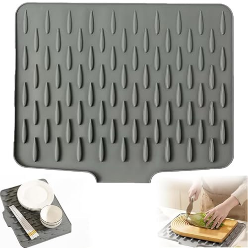Tappetino scolapiatti silicone 36 x 28 cm – Gocciolatoio per lavello inclinato per drenaggio rapido, antiscivolo e resistente al calore – Protezione dal calore per pentole, piatti e piani cucina