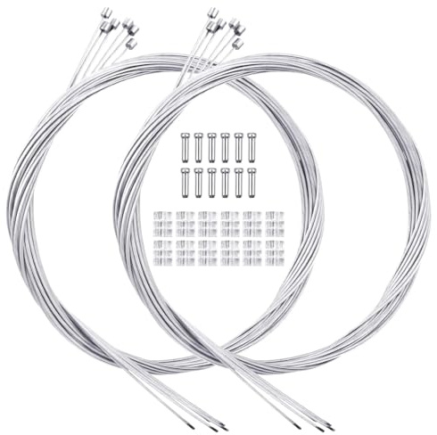 MEISO 12 Pièces Câbles de Dérailleur Vélo 2,1M, Câble de Changement de Vitesse Universel de Vélo, Kit Universel avec Embouts d'extrémité Câble de Vitesse de V, pour VTT et Vélo de Route