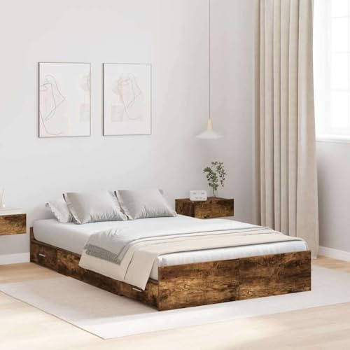 vidaXL Cama de Almacenamiento de Roble Ahumado 120 x 190 cm. Diseño Elegante y Amplio, Compatible con cajones. Ideal para Camas Queen o King. Montaje fácil y Solo para Interiores. No se Necesita Bas