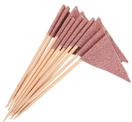 OFFSCH Rose Gold Triangle Toothpick Food Flags Cake Decorations 12pcs Decorative Dessert Toppers Small Stick Flags for Birthday Wedding Party