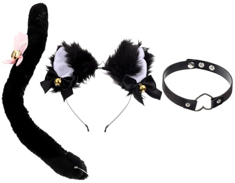 Beaupretty Set de Oreilles de Chat Bandeau et Collier à Clochettes avec Queue Accessoires Cosplay et Confortable pour Femmes et Filles Décoration de Fête et Photo