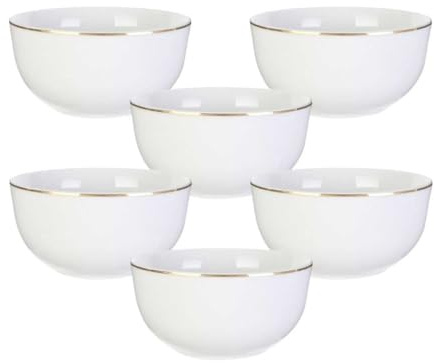 AltoBuy Set de 6 Bols Blancs en Porcelaine avec liseré doré (50cl) - Aura