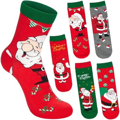 Brubaker 5 Paia di Calze Natalizie da Uomo - Babbo Natale con Regali - Allegri Calzini da Uomo per le Feste e l’Avvento Invernali e Divertenti - Set Colorato di Modelli per Uomini - Misura 41-45